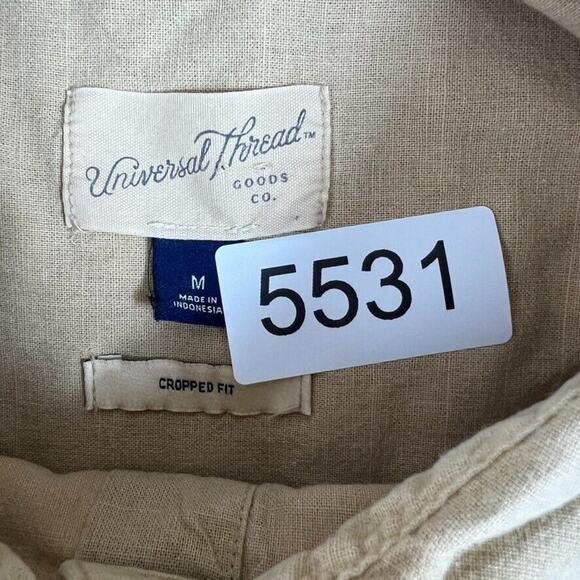 Universal Thread Shirt Women Tan Long Sleeve Collared Cropped Cotton Linen Blend - Picture 6 of 8
